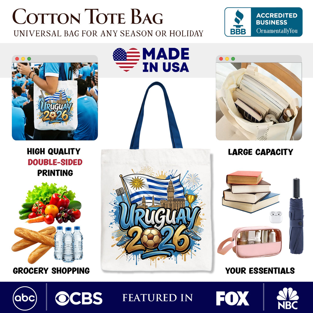 Uruguay 2026 Soccer Cup Global Championship Tote Bag, Fans Football Gift Shopper Tote Bag OrnamentallyYou 