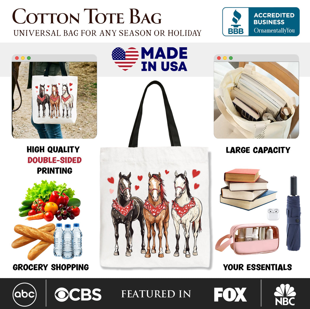Valentine Horses Western Tote Bag, Cute Country Lover Gift Shopper Tote Bag OrnamentallyYou 