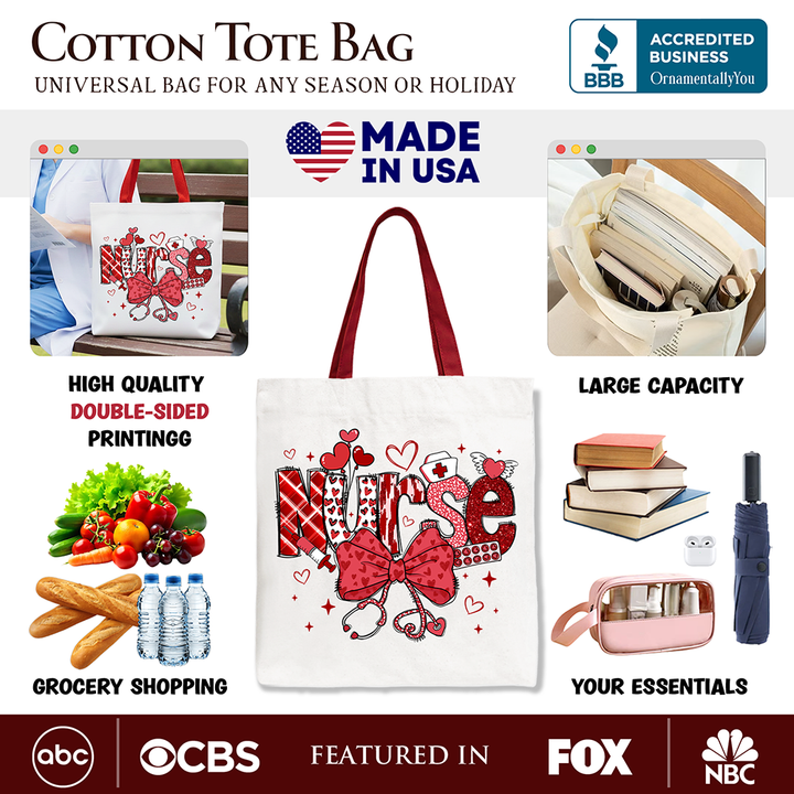 Valentine Nurse Coquette Bow Canvas Tote Bag, Cupid Favorite Nurse Work Shopper