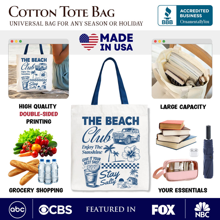 Vintage Coastal Summer Vacation Tote Bag, The Beach Club Stay Salty Gift Shopper Tote Bag OrnamentallyYou 