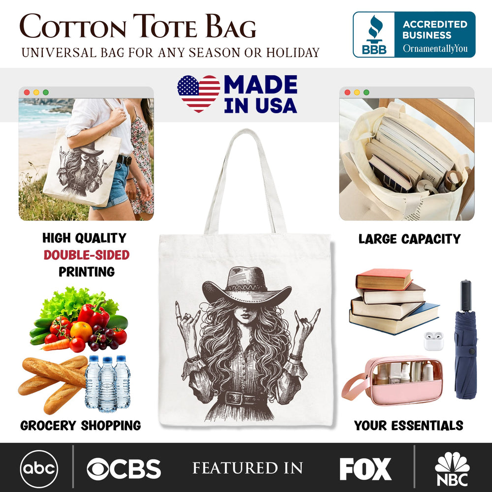 Western Cowgirl Rocker Tote Bag, Country Rodeo Style Gift Shopper Tote Bag OrnamentallyYou 
