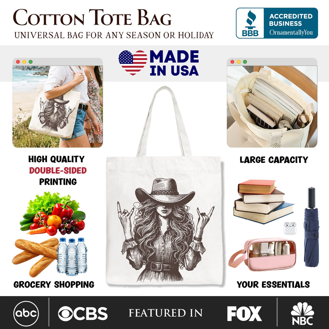 Western Cowgirl Rocker Tote Bag, Country Rodeo Style Gift Shopper Tote Bag OrnamentallyYou 