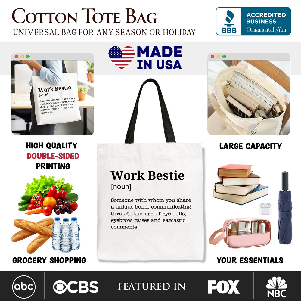 Work Bestie Definition Canvas Tote Bag, Funny Gift Shopper for Office Best Friends Tote Bag OrnamentallyYou 