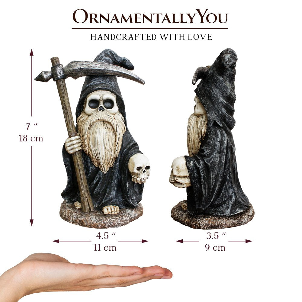 (Pre-Order) Grim Reaper Gnome Figurine 7", Gothic Occult Statue Yard Decoration Resin Statues OrnamentallyYou 