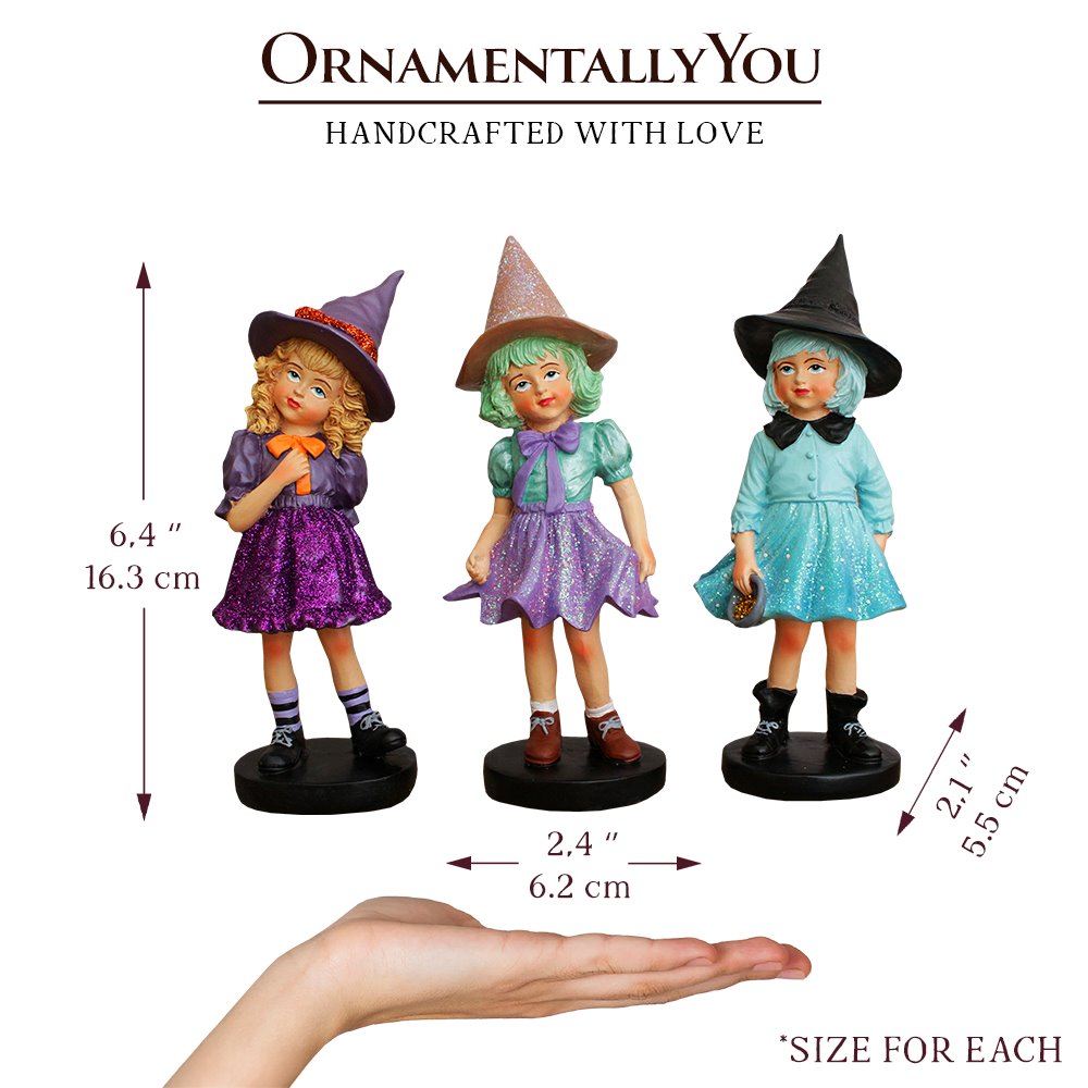 Mystical Victorian Witch Sisters Set of Three Figurines, Enchanted 6" Statues for a Bewitching Halloween Tabletop Display Resin Statues OrnamentallyYou 