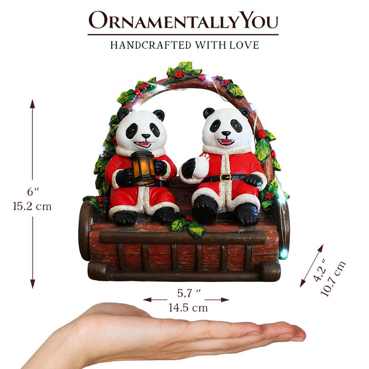 (Pre-Order) Nostalgic Panda Duo Festive Lighted Figurine, 6" LED Christmas Bear Statue Resin Statues OrnamentallyYou 