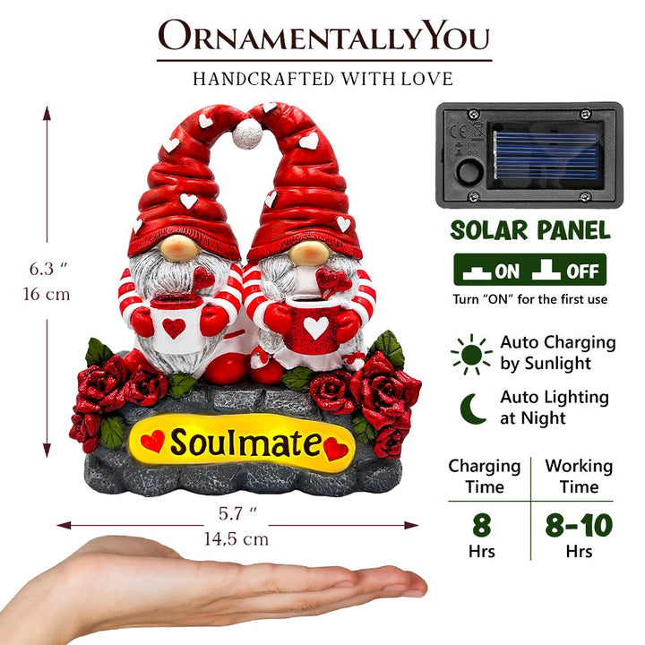 Soulmate Valentine Gnome Couple Solar Powered Figurine, 6" Romantic Room Statue Decoration Resin Statues OrnamentallyYou 