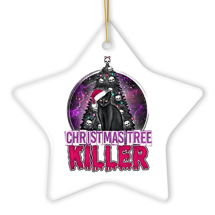 Black Cat Christmas Tree Killer Funny Emo Ornament, Spooky and Creepy Holiday Decor Ceramic Ornament OrnamentallyYou 