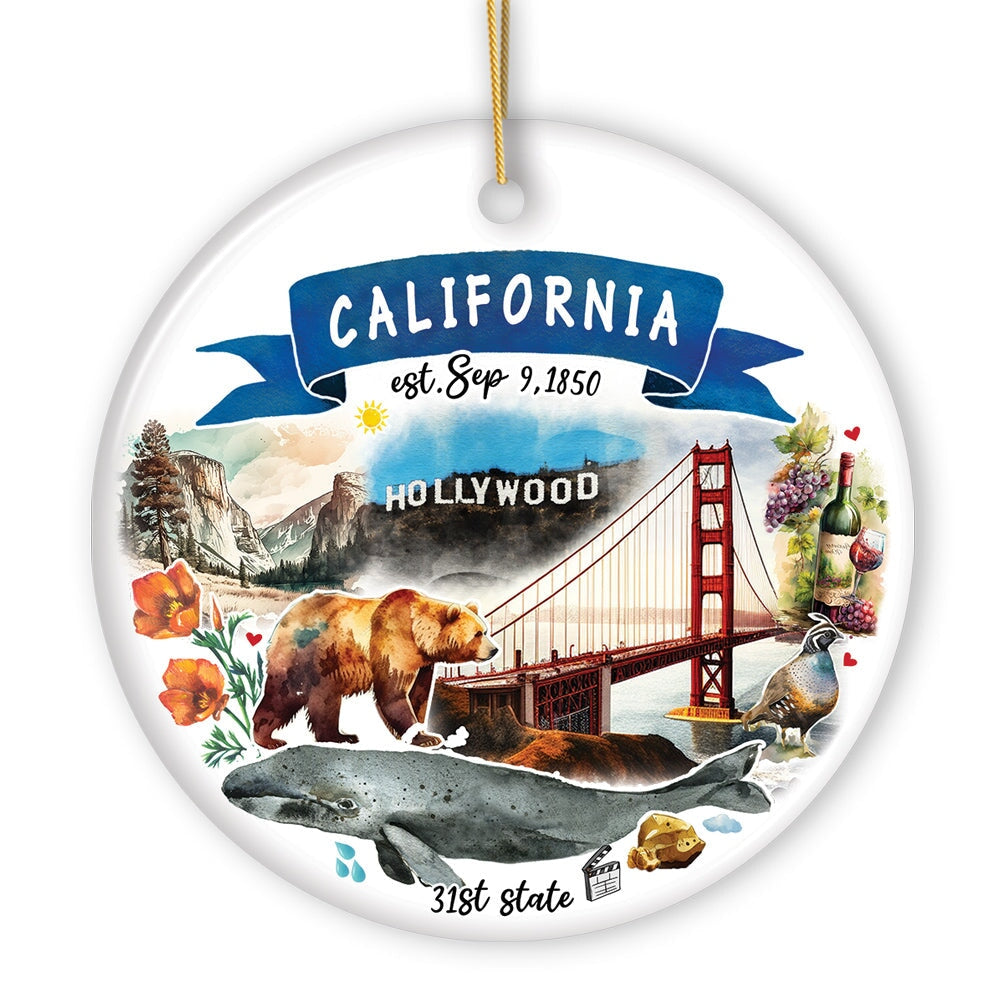 Artistic California State Themes and Landmarks Christmas Ornament Ceramic Ornament OrnamentallyYou 