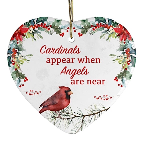 Cardinals Appear When Angels Are Near Floral Heart Christmas Ornament Ceramic Ornament OrnamentallyYou 