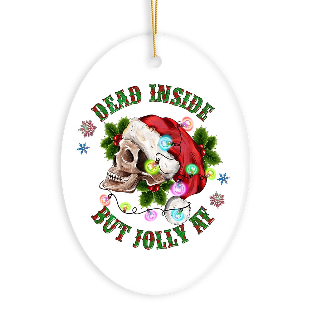 Cheerfully Grim Festive Emo Skeleton Funny Christmas Ornament, Dead Inside but Jolly AF Ceramic Ornament OrnamentallyYou 