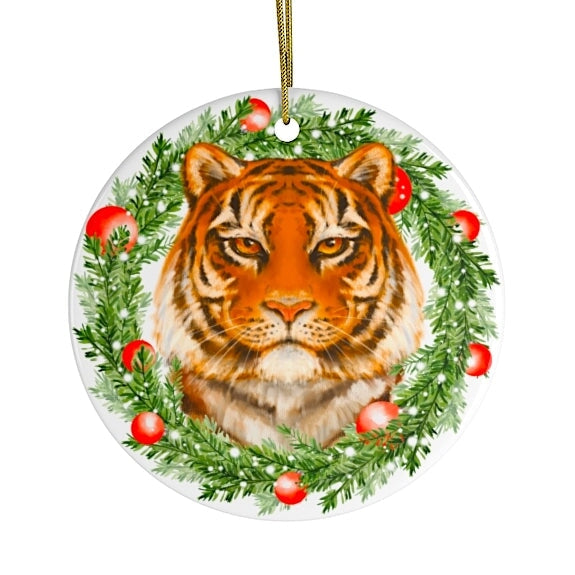 Christmas Wreath Tiger Ornament Ceramic Ornament OrnamentallyYou 