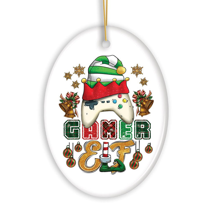 Cute Festive Gamer Elf with Plaids Christmas Ornament Ceramic Ornament OrnamentallyYou 