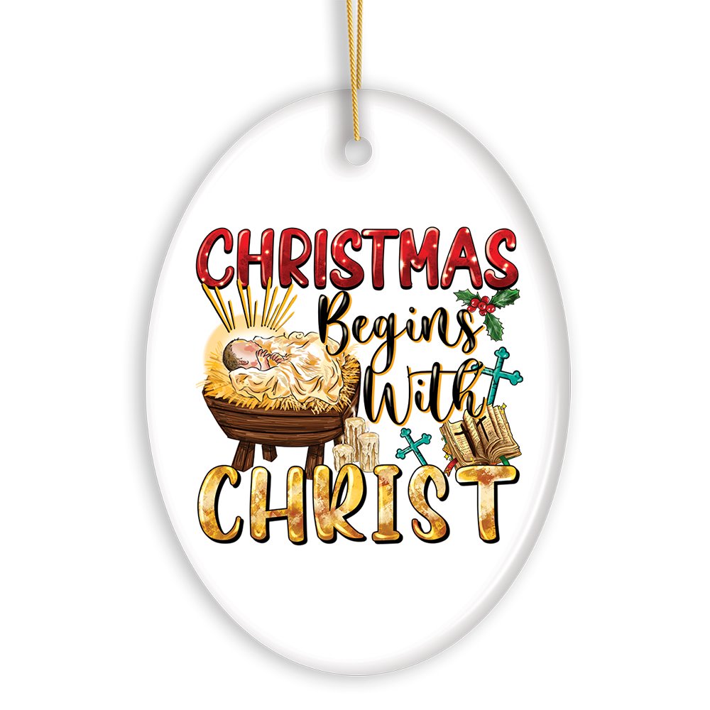 Dazzling Christmas Begins with Christ Ornament, Ceramic Christian Holiday Art Ceramic Ornament OrnamentallyYou 
