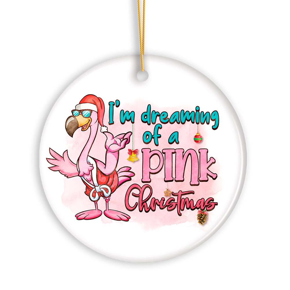 Dreaming of a Pink Christmas Flamingo Ornament, Vacation Theme Ceramic Ornament OrnamentallyYou 
