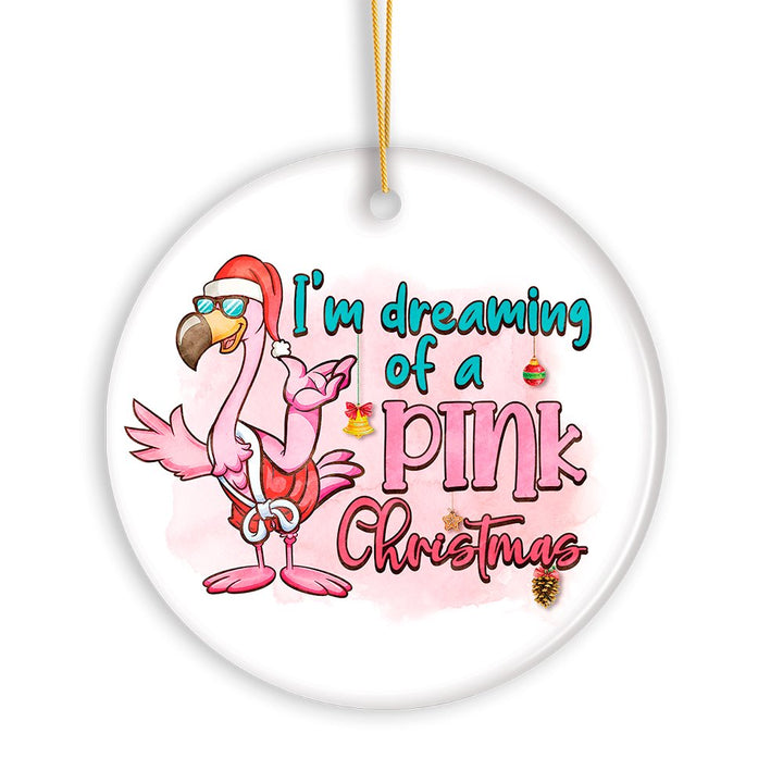 Dreaming of a Pink Christmas Flamingo Ornament, Vacation Theme Ceramic Ornament OrnamentallyYou 