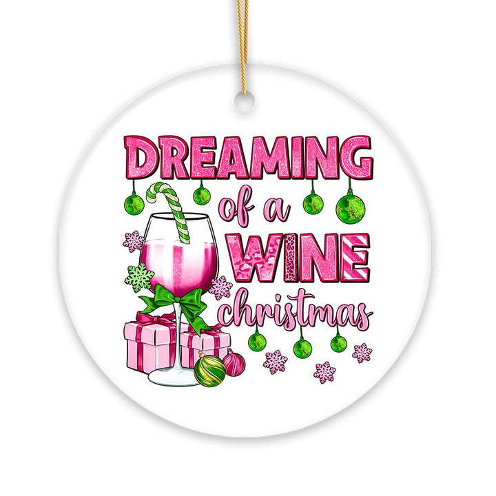 Dreaming of a Wine Christmas Ornament, Pink Ceramic Tree Decoration Ceramic Ornament OrnamentallyYou 