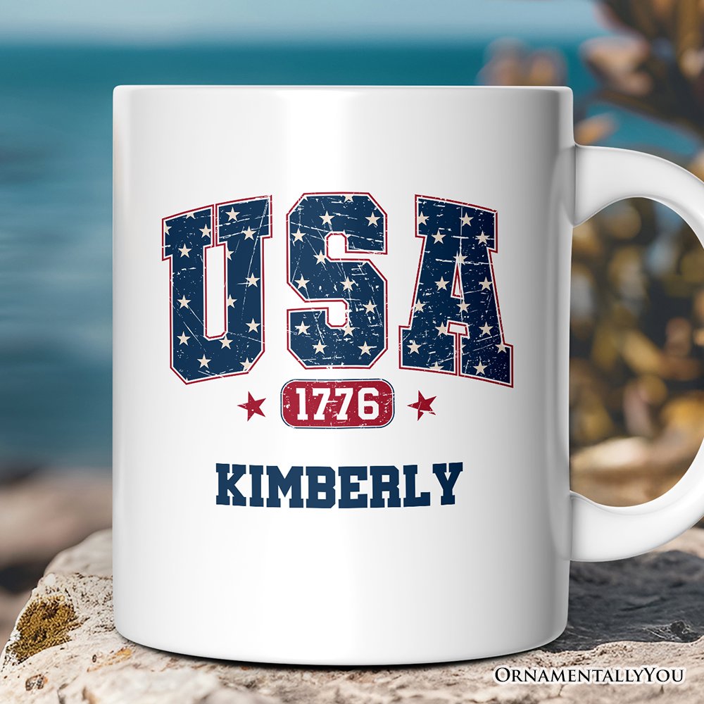USA 1776 Stars Personalized Mug, Bold Patriotic Gift with Custom Name Personalized Ceramic Mug OrnamentallyYou 12oz Mug Customized 