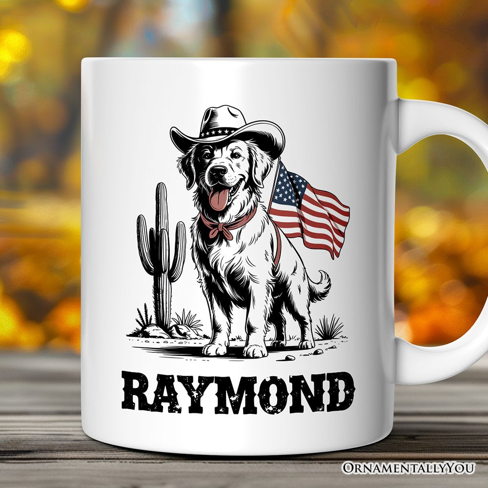 American Cowboy Dog Personalized Mug, Western 4th of July Gift with Custom Name Personalized Ceramic Mug OrnamentallyYou Customized 