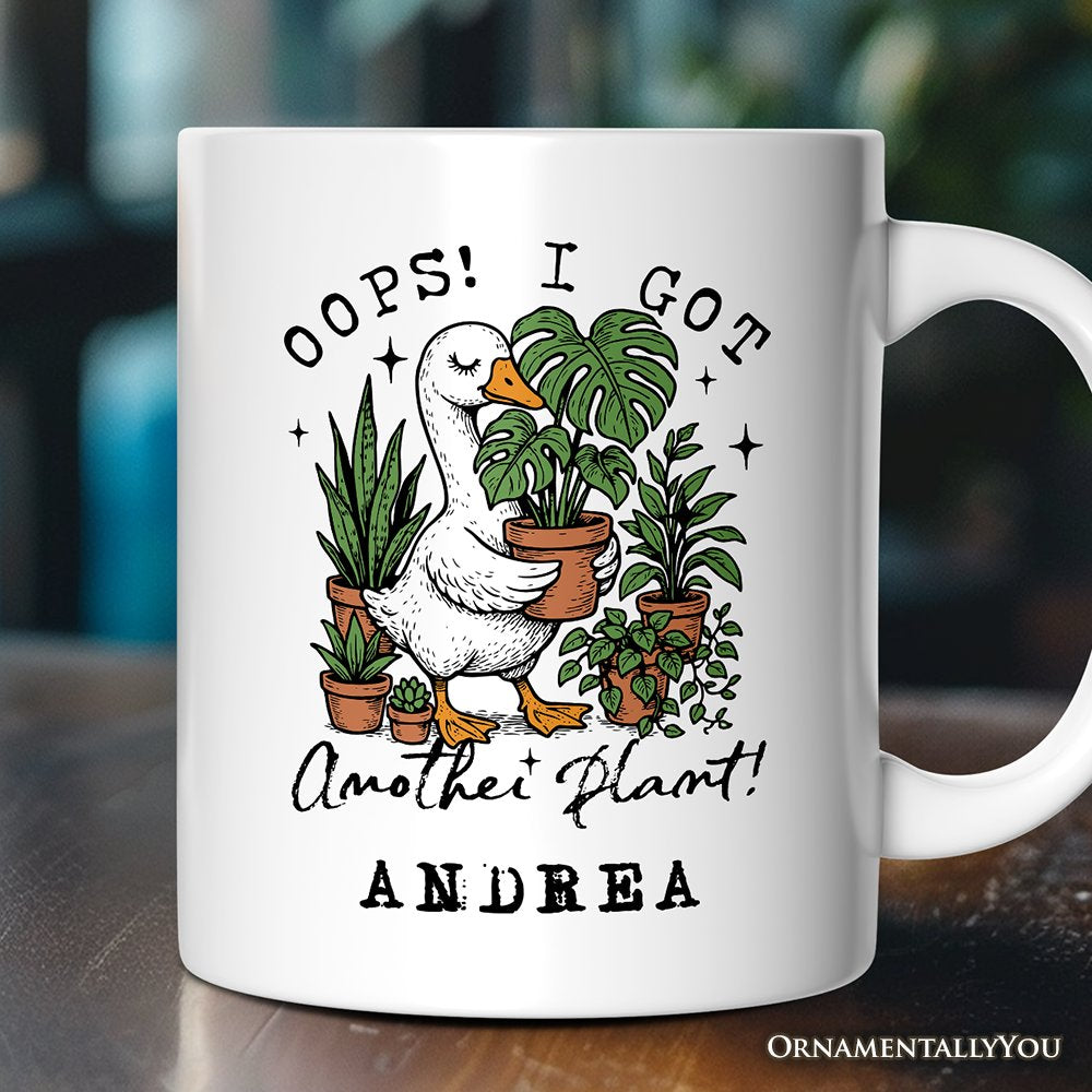 Oops I Got Another Plant Goose Personalized Mug, Sarcastic Gardening Humor Gift with Custom Name Personalized Ceramic Mug OrnamentallyYou White Customized 