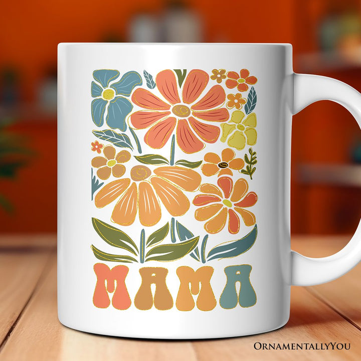 Boho Floral Mama Mug, Retro Color Flowers Gift for Mothers Personalized Ceramic Mug OrnamentallyYou 12oz Mug Non-Custom 