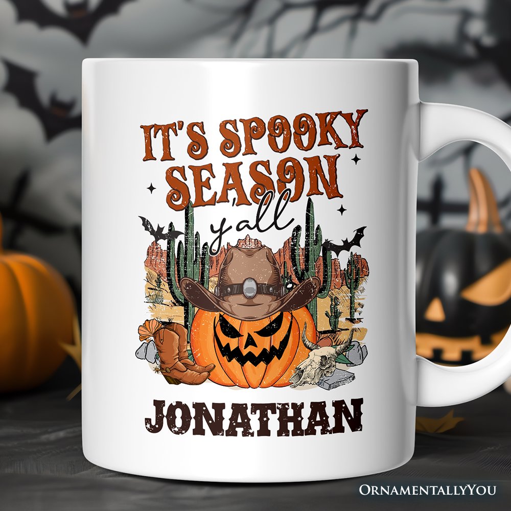 It's Spooky Season Y'all Personalized Mug, Funny Western Halloween Gift with Custom Name Personalized Ceramic Mug OrnamentallyYou 12oz Mug Customized 