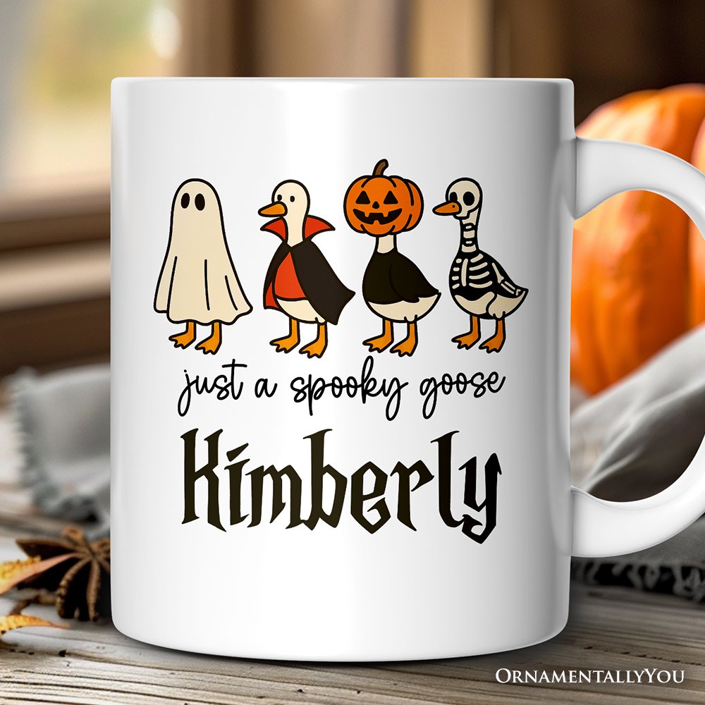 Just a Spooky Goose Personalized Mug, Funny Halloween Costumes Gift with Custom Name Personalized Ceramic Mug OrnamentallyYou White Customized 