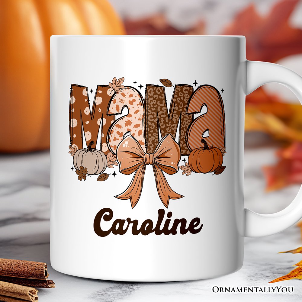 Mama Coquette Autumn Personalized Mug, Cozy Fall Pumpkins Gift for Mothers with Custom Name Personalized Ceramic Mug OrnamentallyYou White Customized 