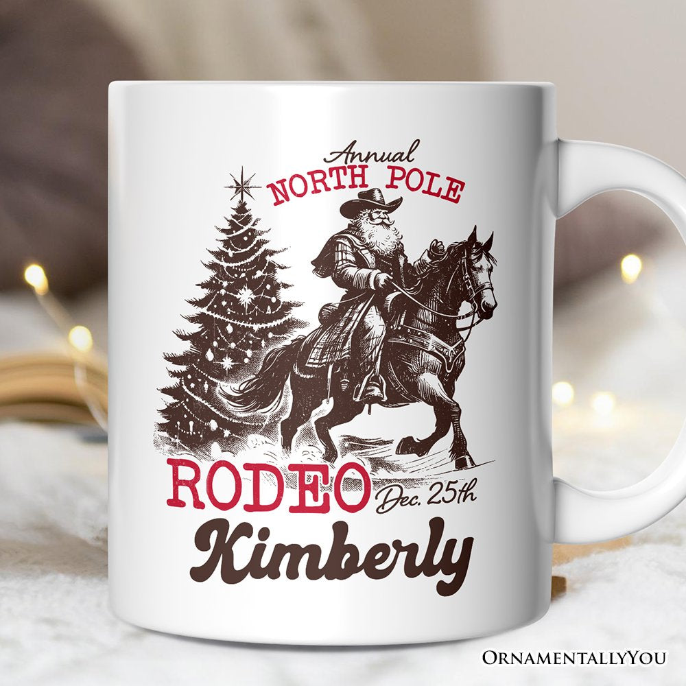 Annual North Pole Rodeo Personalized Mug, Funny Cowboy Santa Christmas Gift with Custom Name Personalized Ceramic Mug OrnamentallyYou Customized 