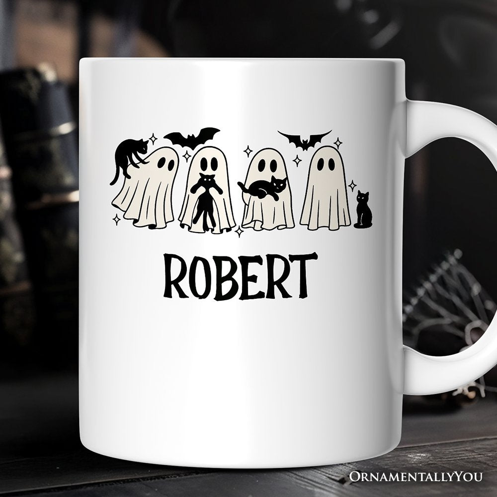 Ghosts and Cats Spooky Personalized Mug, Whimsical Halloween Gift with Custom Name Personalized Ceramic Mug OrnamentallyYou 12oz Mug Customized 