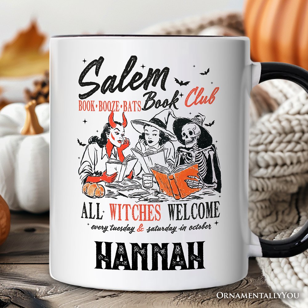 Salem Book Club Witches Personalized Mug, Spooky Halloween Reading Girl Gift with Custom Name Personalized Ceramic Mug OrnamentallyYou White - Black Customized 
