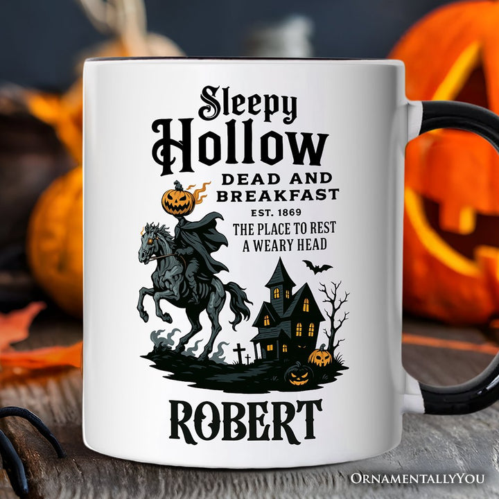 Headless Horseman Sleepy Hollow Halloween Personalized Mug, Dead and Breakfast Retro Gift with Custom Name Personalized Ceramic Mug OrnamentallyYou White - Black Customized 