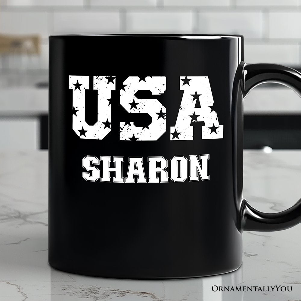 USA Block Letters Personalized Mug, Vintage Patriotic Gift with Custom Name Personalized Ceramic Mug OrnamentallyYou Black Customized 