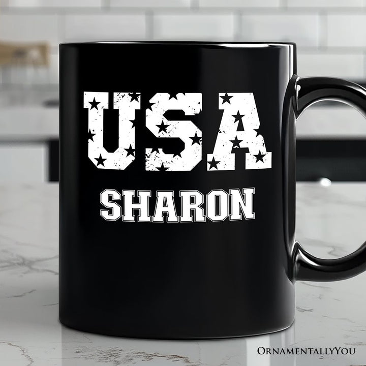 USA Block Letters Personalized Mug, Vintage Patriotic Gift with Custom Name Personalized Ceramic Mug OrnamentallyYou Black Customized 