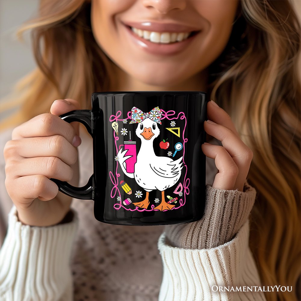 Coquette Teacher Goose Personalized Mug, Funny Gift with Custom Name Personalized Ceramic Mug OrnamentallyYou 