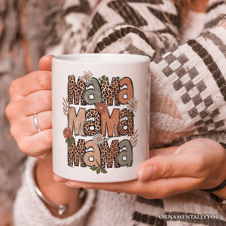 Leopard Mama Floral Mug, Retro Wildflowers Gift for Mothers Personalized Ceramic Mug OrnamentallyYou 