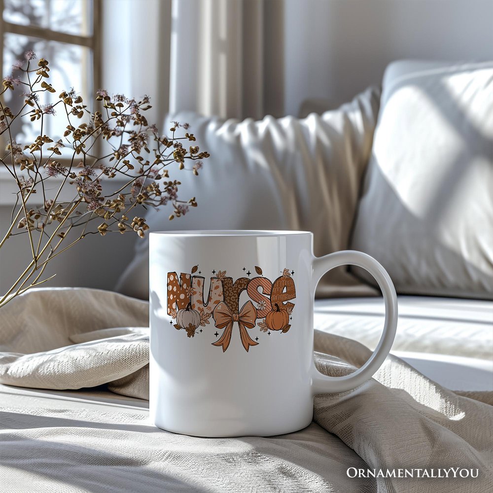 Nurse Coquette Autumn Personalized Mug, Cozy Fall Pumpkins Gift with Custom Name Personalized Ceramic Mug OrnamentallyYou 