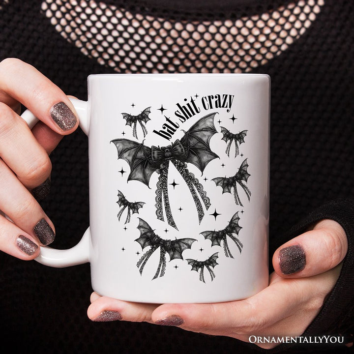 Bat Shit Crazy Coquette Bats Personalized Mug, Funny Halloween Gift with Custom Name Personalized Ceramic Mug OrnamentallyYou White Non-Custom 