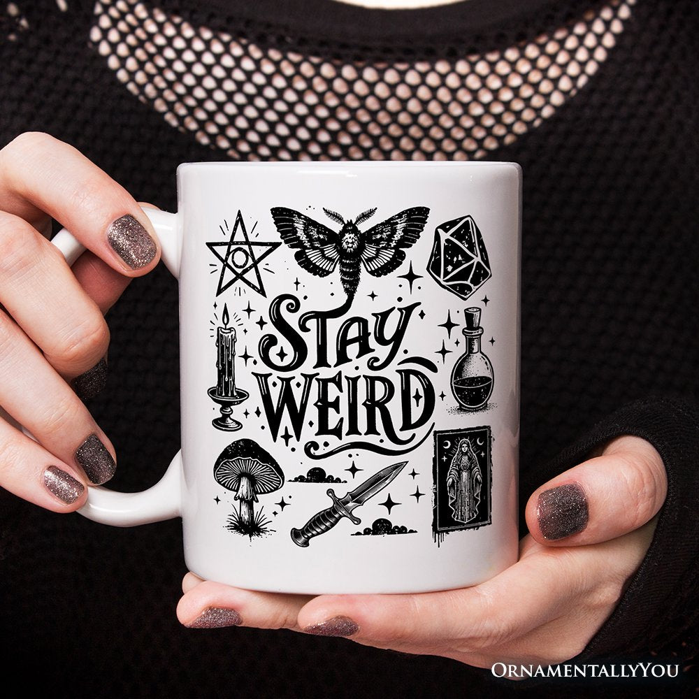 Stay Weird Witchy Vibes Personalized Mug, Mystical Halloween Gift with Custom Name Personalized Ceramic Mug OrnamentallyYou White Non-Custom 