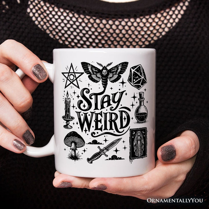 Stay Weird Witchy Vibes Personalized Mug, Mystical Halloween Gift with Custom Name Personalized Ceramic Mug OrnamentallyYou White Non-Custom 