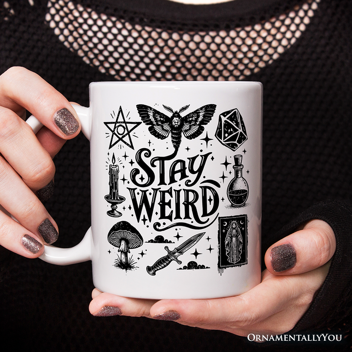 Stay Weird Witchy Vibes Personalized Mug, Mystical Halloween Gift with Custom Name