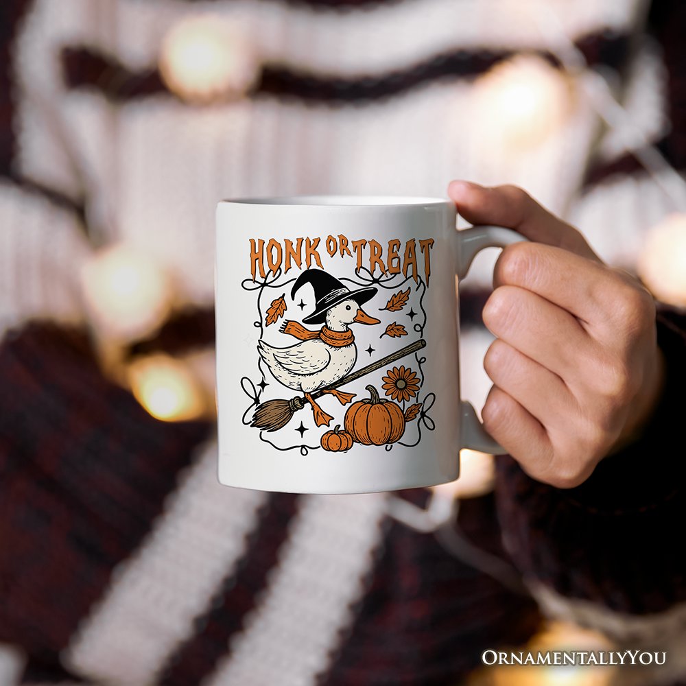 Honk or Treat Goose Personalized Mug, Hilarious Halloween Gift with Custom Name Personalized Ceramic Mug OrnamentallyYou White Non-Custom 