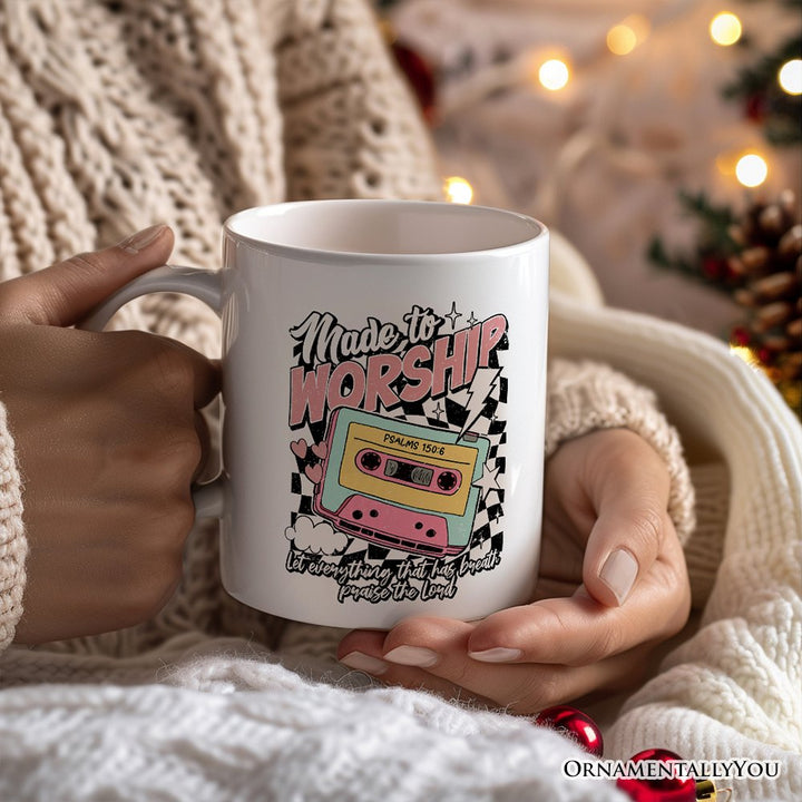 Made to Worship Christian Retro Personalized Mug, Psalm 150:6 Bible Verse Gift with Custom Name Personalized Ceramic Mug OrnamentallyYou White Non-Custom 