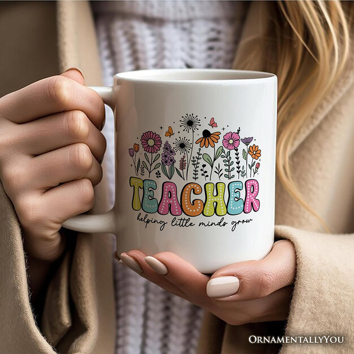 Helping Little Minds Grow Teacher Personalized Mug, Floral Appreciation Gift with Custom Name Personalized Ceramic Mug OrnamentallyYou 