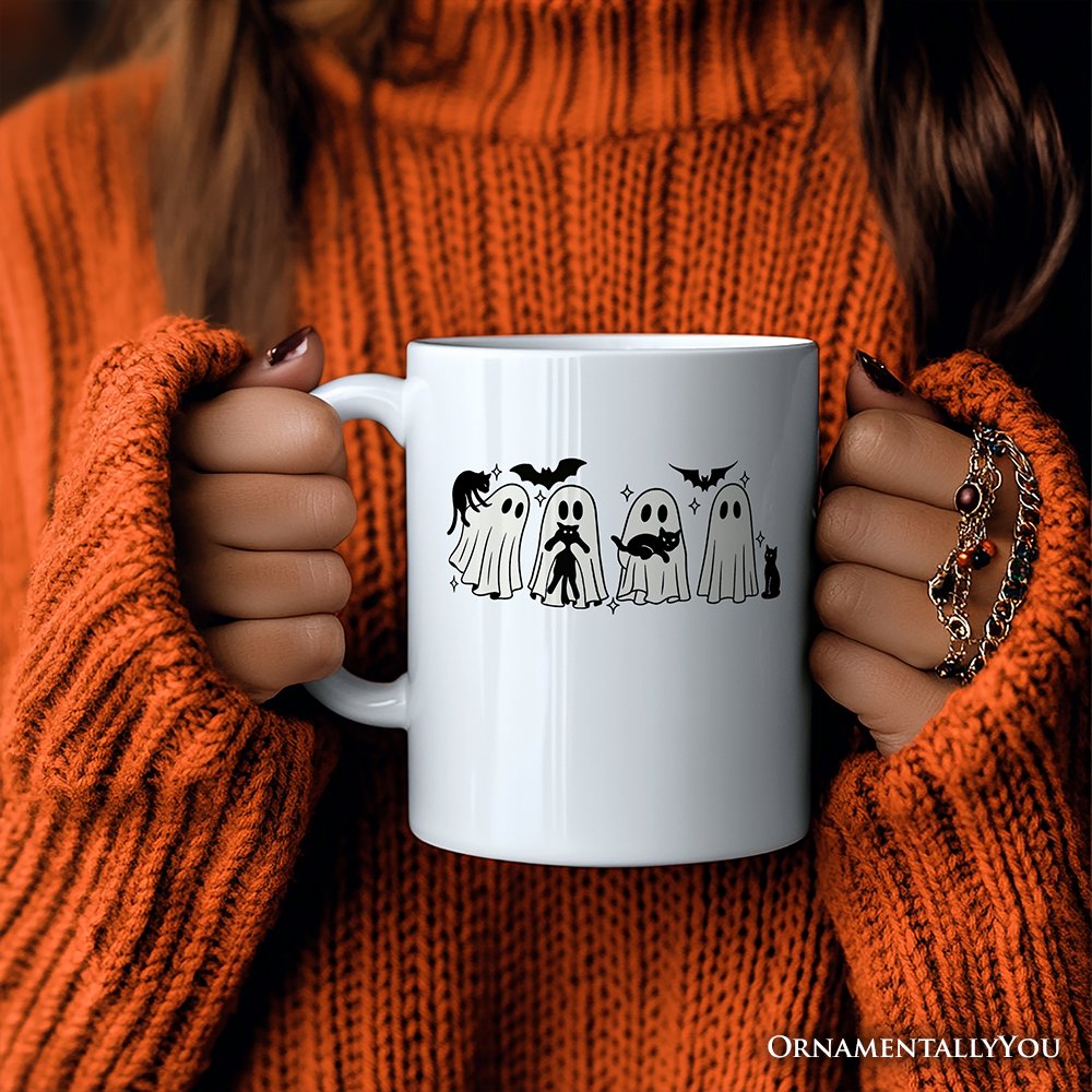 Ghosts and Cats Spooky Personalized Mug, Whimsical Halloween Gift with Custom Name Personalized Ceramic Mug OrnamentallyYou 