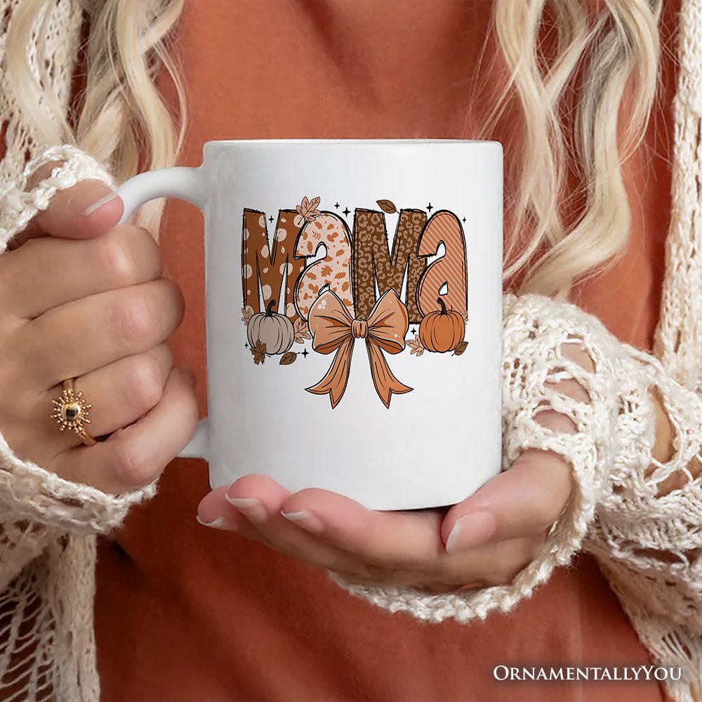 Mama Coquette Autumn Personalized Mug, Cozy Fall Pumpkins Gift for Mothers with Custom Name Personalized Ceramic Mug OrnamentallyYou 