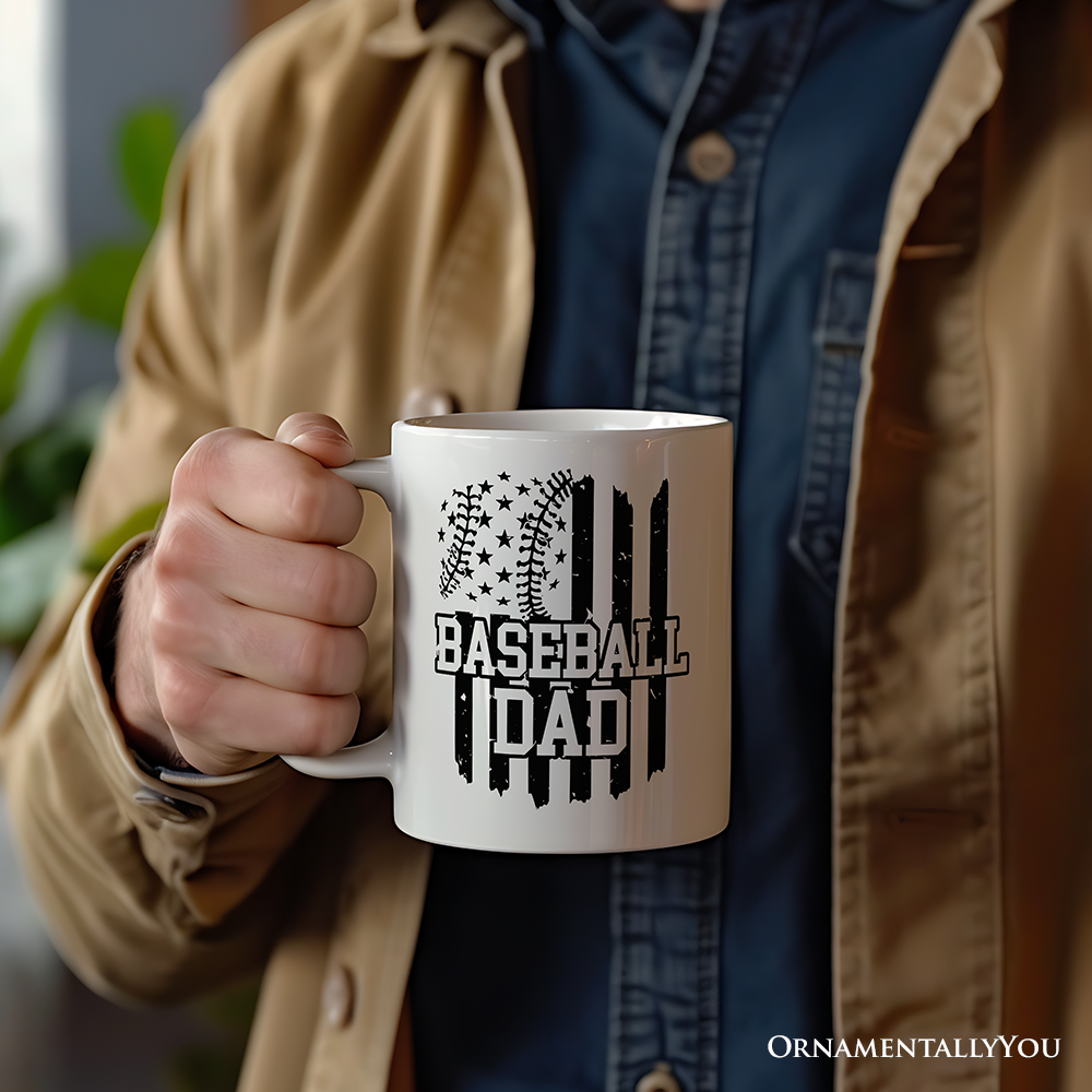 Baseball Dad Personalized Mug, Patriotic Gift for Sports Fathers with Custom Name