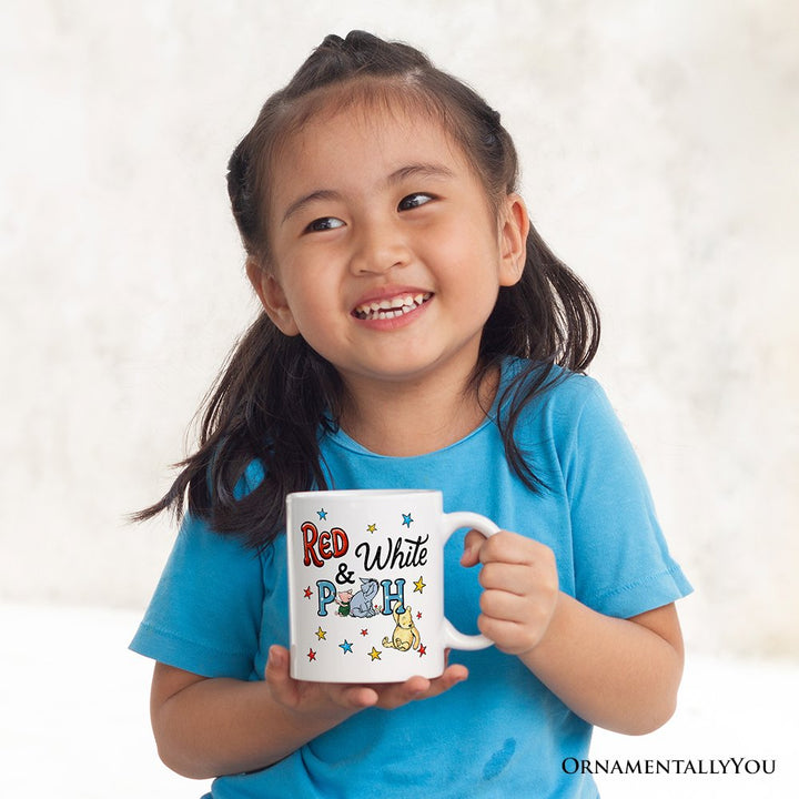 Patriotic 4th of July Red White & Proud Personalized Mug, Cute Bear USA Stars Gift with Custom Name Personalized Ceramic Mug OrnamentallyYou 