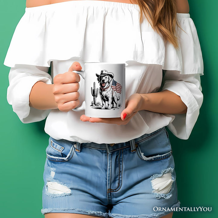 American Cowboy Dog Personalized Mug, Western 4th of July Gift with Custom Name Personalized Ceramic Mug OrnamentallyYou 