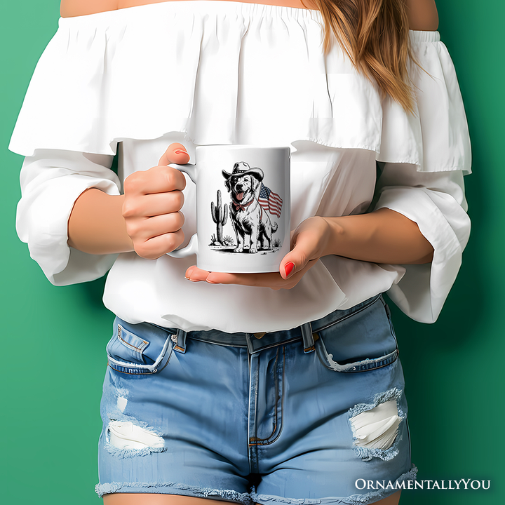 American Cowboy Dog Personalized Mug, Western 4th of July Gift with Custom Name